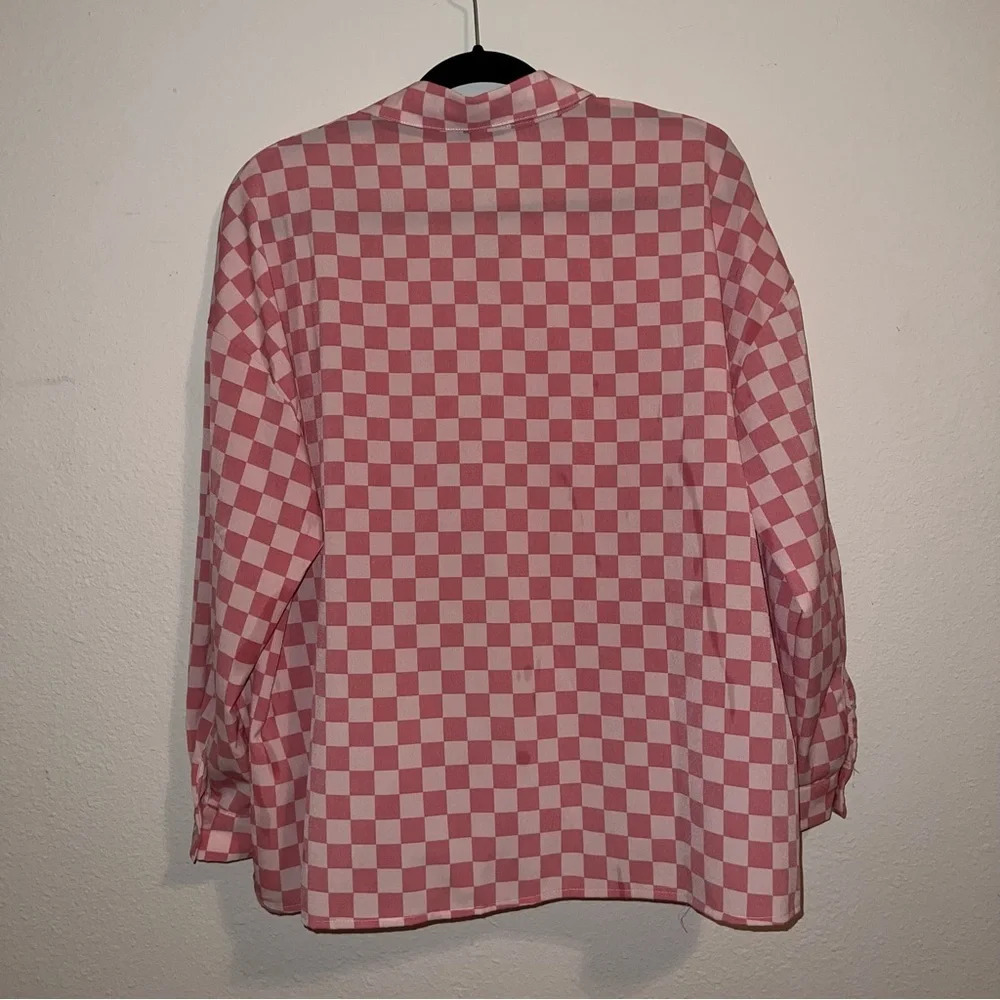 Pretty Garbage Pink Checkered Button Down Blouse - Picture 2 of 3
